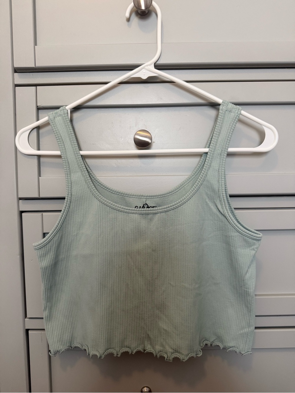 Garage Light Sage Ribbed Scallop Hem Crop Tank